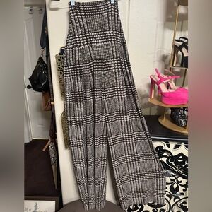 Stylish Black Brown and White Plaid Women's elephant wide
Legged pant